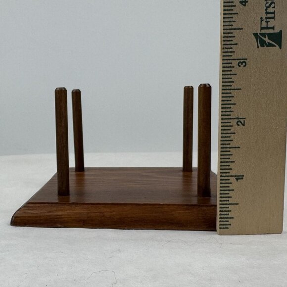 Vintage Wooden Coaster Set Four-Post Holder 4 Wood Coasters with Cork Inserts - Picture 12 of 14